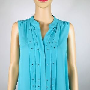 Sleeveless Pleat-Front Embellised Tank Blouse K#19
